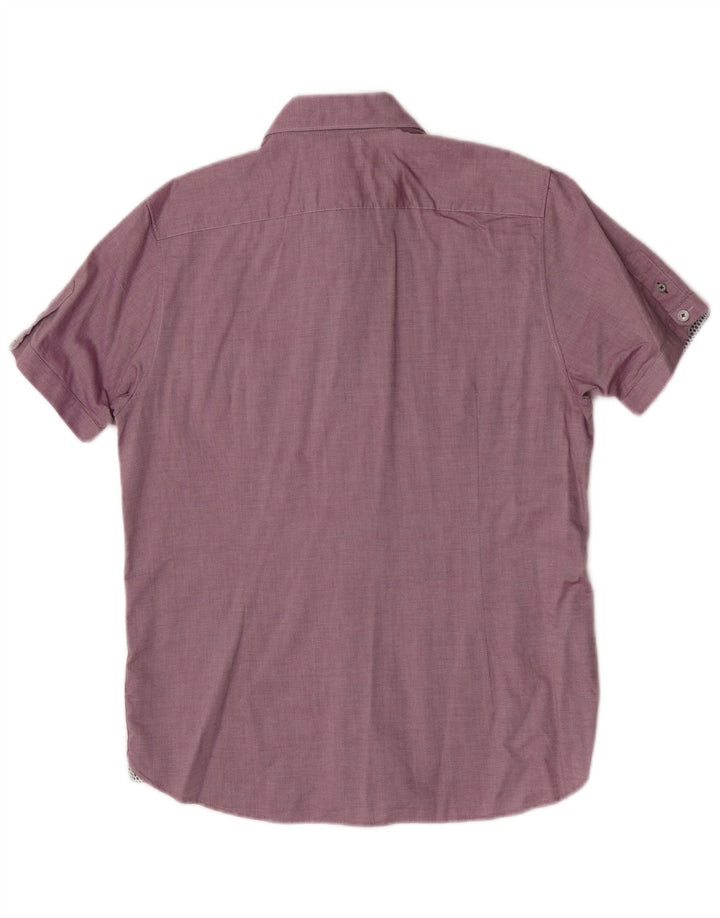 Ted Baker Kortærmet Herreskjorte Størrelse 4 Large Bourgogne Geometrisk Bomuld