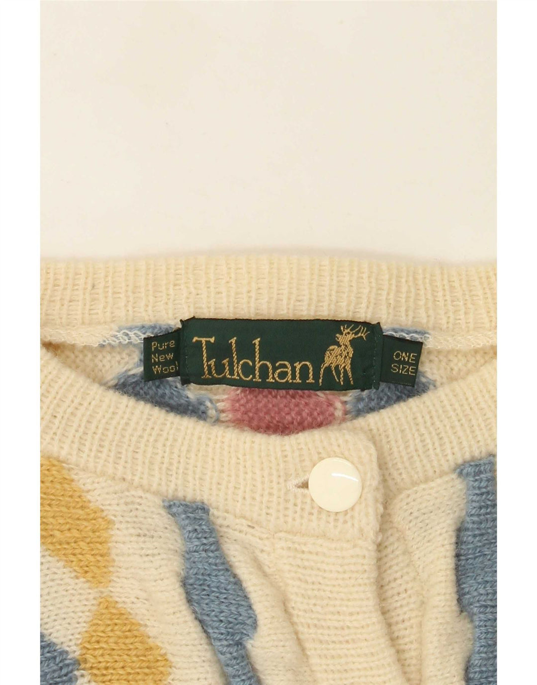 Tulchan Dame Cardigan Sweater One Size Beige Argyle/Diamond New Wool