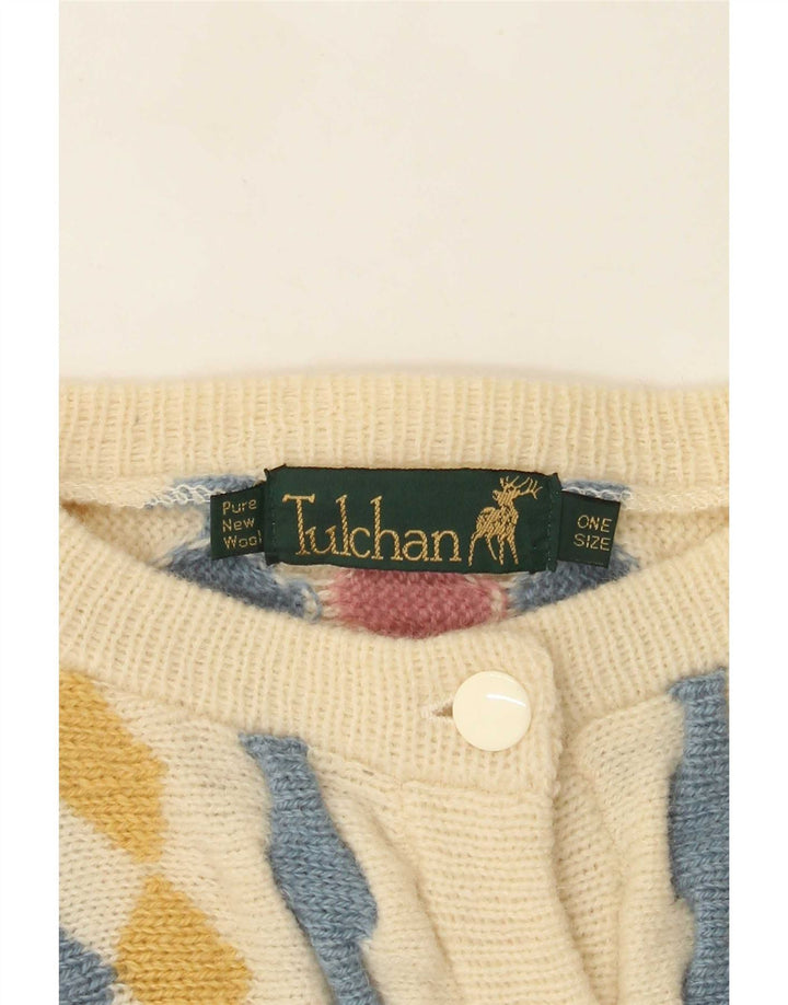 Tulchan Dame Cardigan Sweater One Size Beige Argyle/Diamond New Wool
