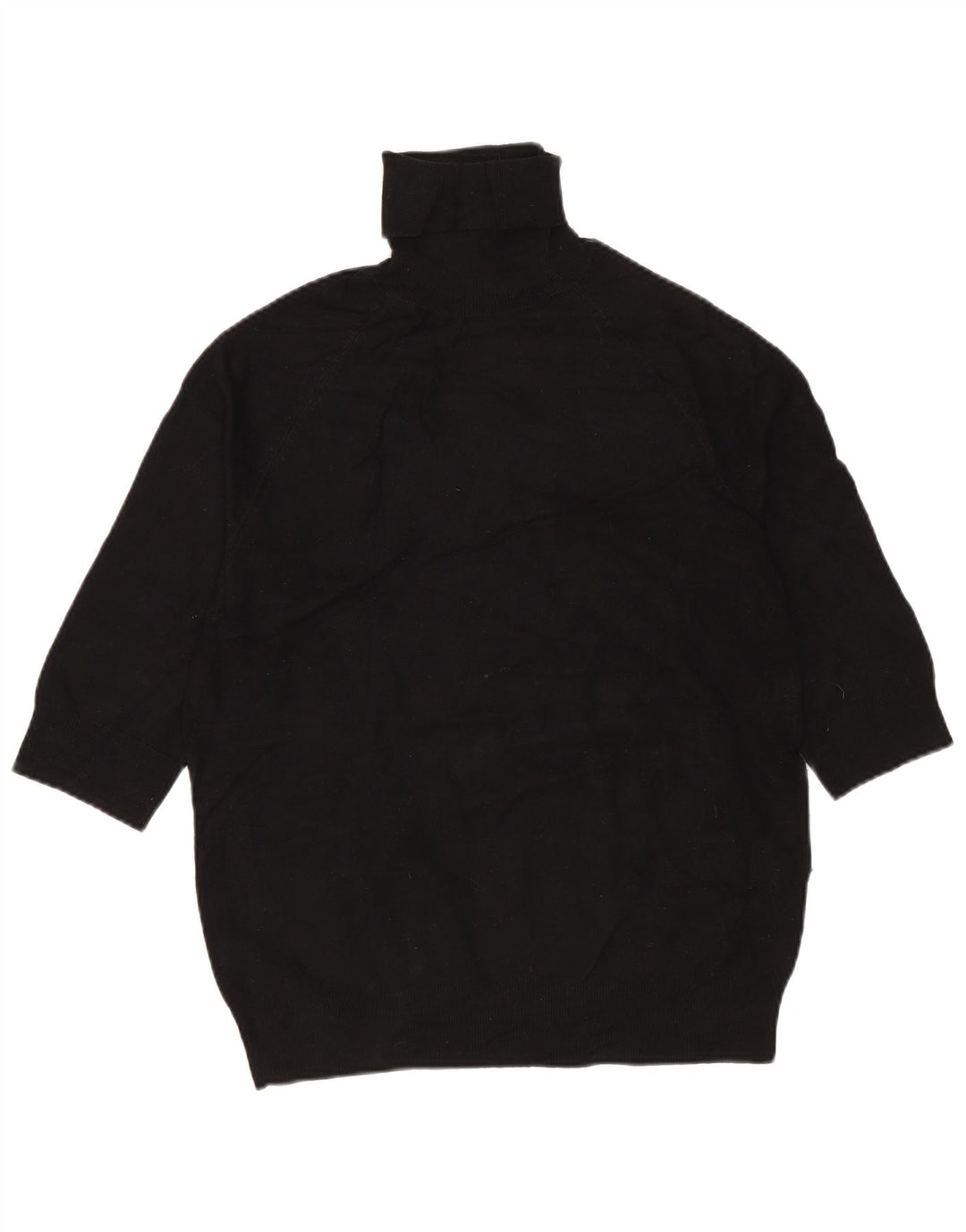 ZARA dametrøje med 3/4 ærmer med rullehals, UK 12 Medium Sort viskose