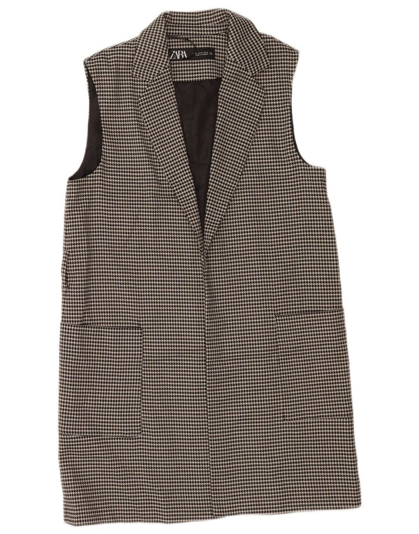 Zara Dame Longline ærmeløs blazerjakke UK 6 XS Black Houndstooth
