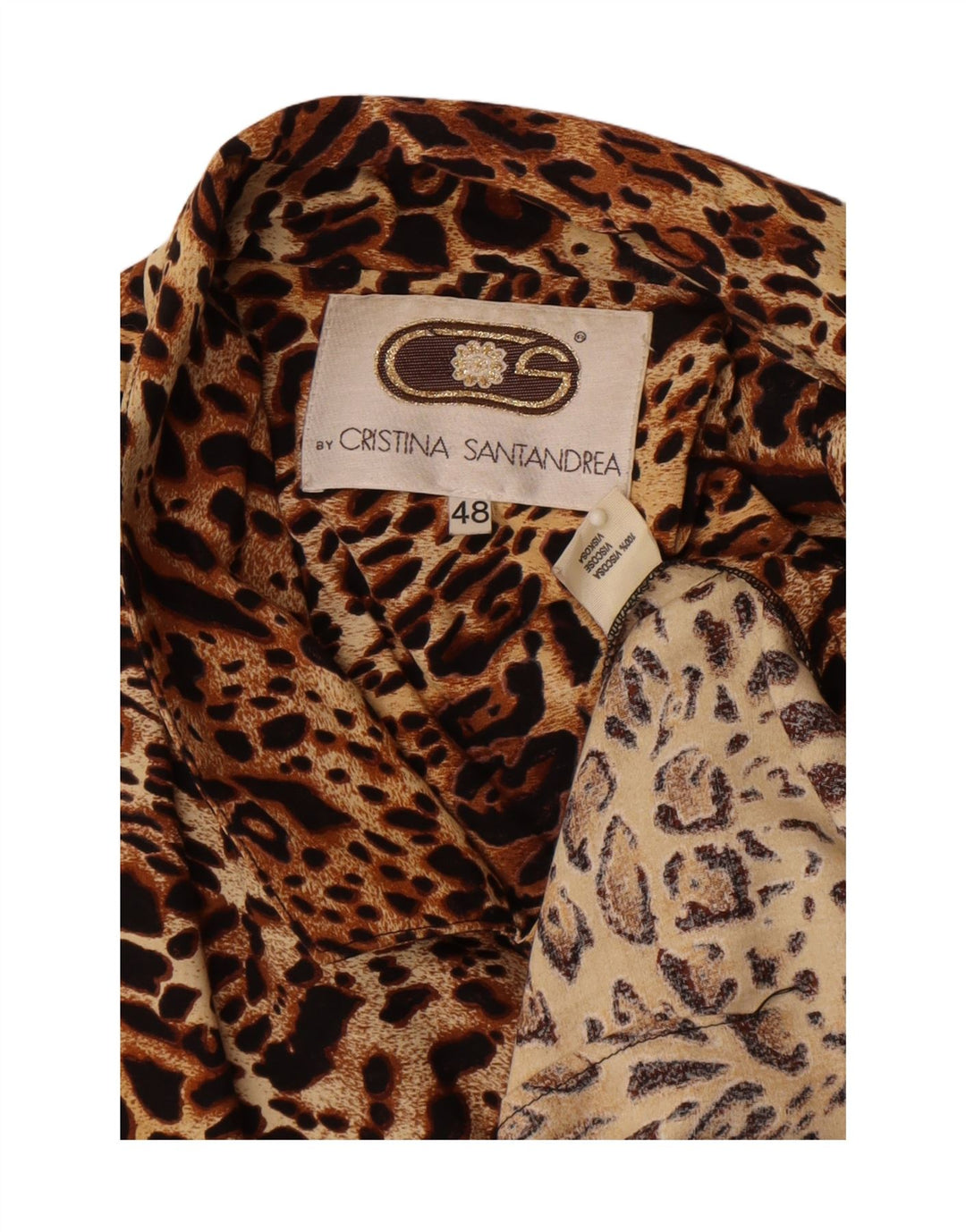 Vintage Dame 2 Button Blazer Jacket IT 48 XL Brun Animal Print Viscose