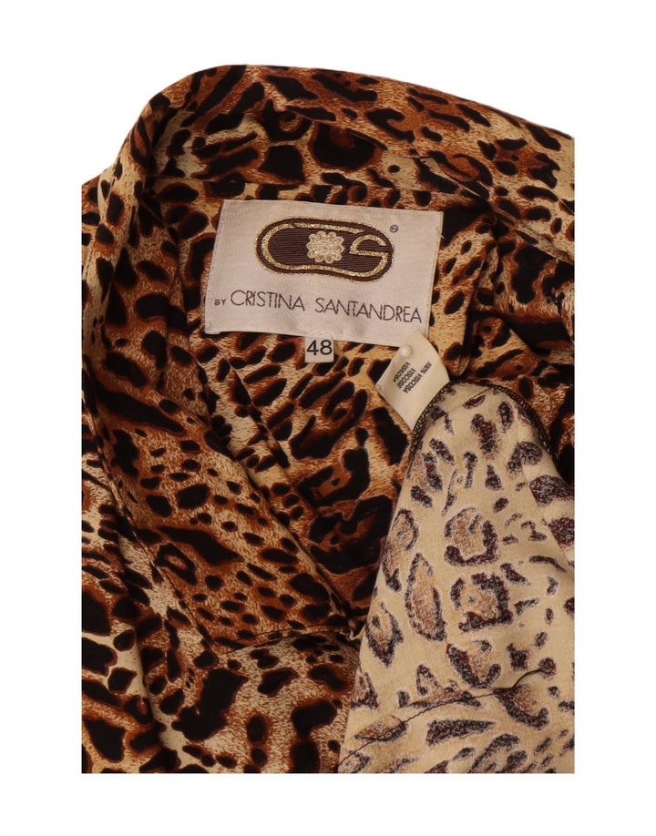 Vintage Dame 2 Button Blazer Jacket IT 48 XL Brun Animal Print Viscose