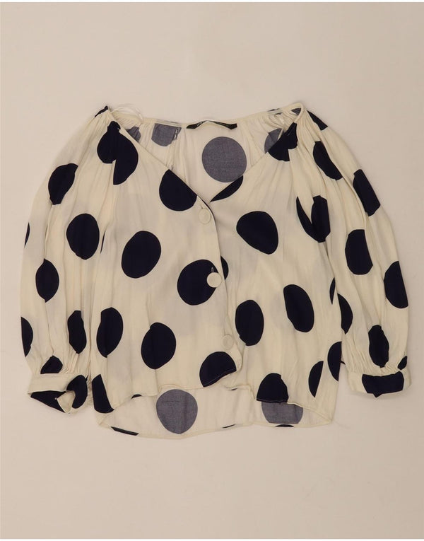 Zara Womens Crop 3/4-ærmet skjortebluse UK 6 XS White Polka Dot