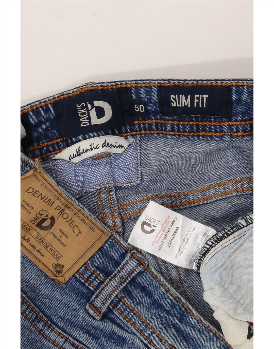 DACK'S Herre Slim Jeans IT 50 Large W34 L31 Blå Bomuld