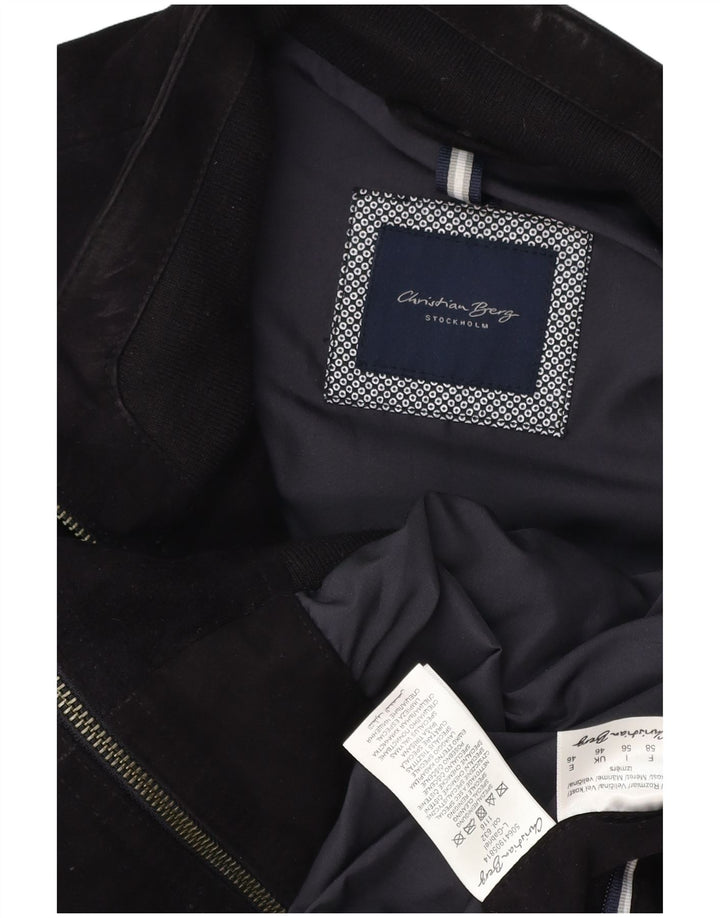 Christian Berg Herre Bomber Ruskindsjakke UK 46 3XL Navy Blue Læder