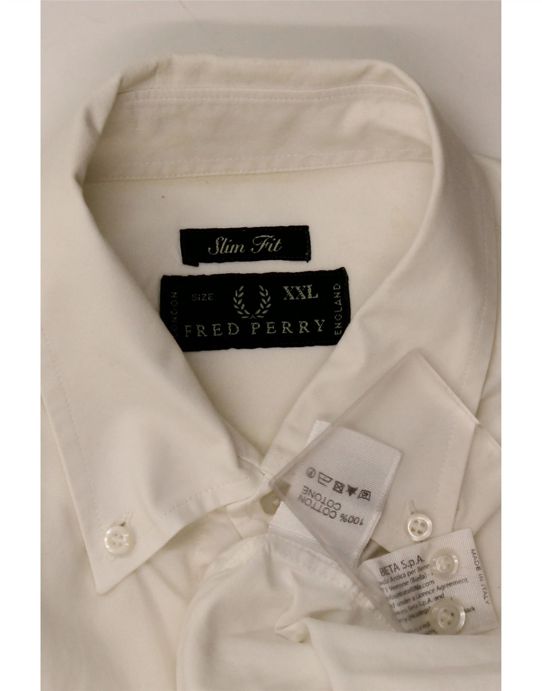FRED PERRY Herre Slim Fit skjorte 2XL hvid bomuld
