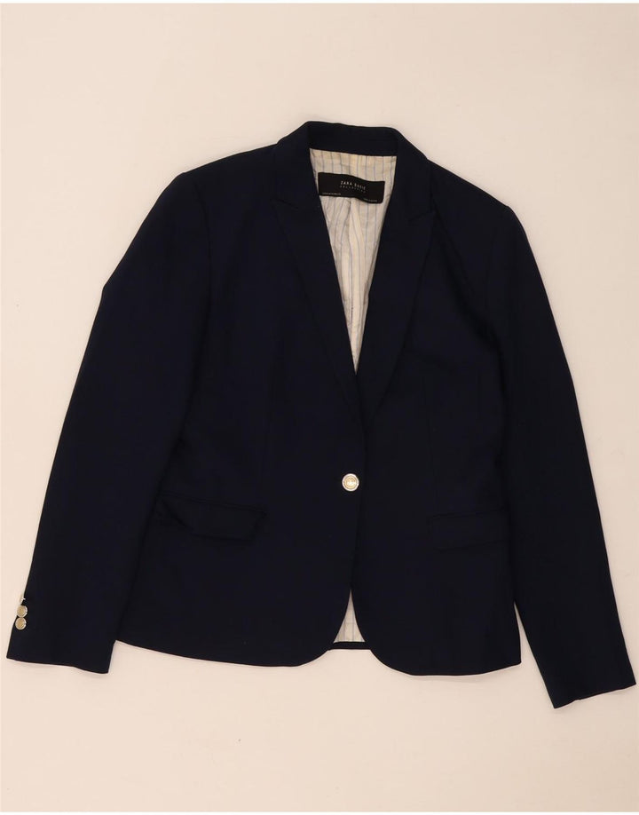 Zara Dame 1 Knap Blazer Jacket UK 12 Medium Navy Blue Polyester