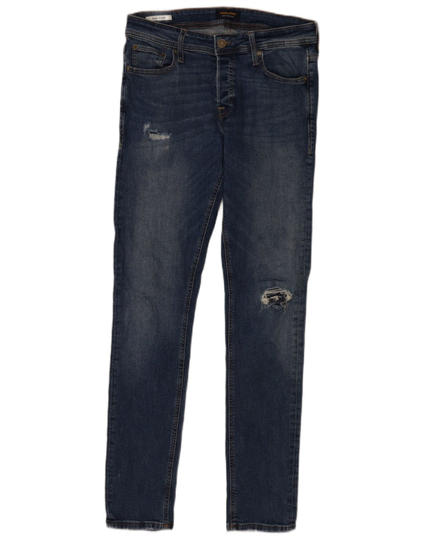 Jack & Jones Herre GLENN Distressed Slim Jeans W31 L34 Blå Bomuld