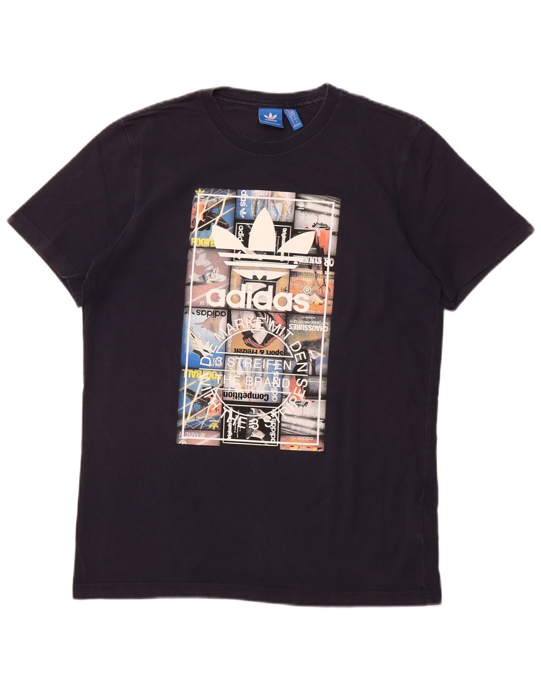 Adidas Herre grafisk T-shirt Top Medium Marineblå Bomuld