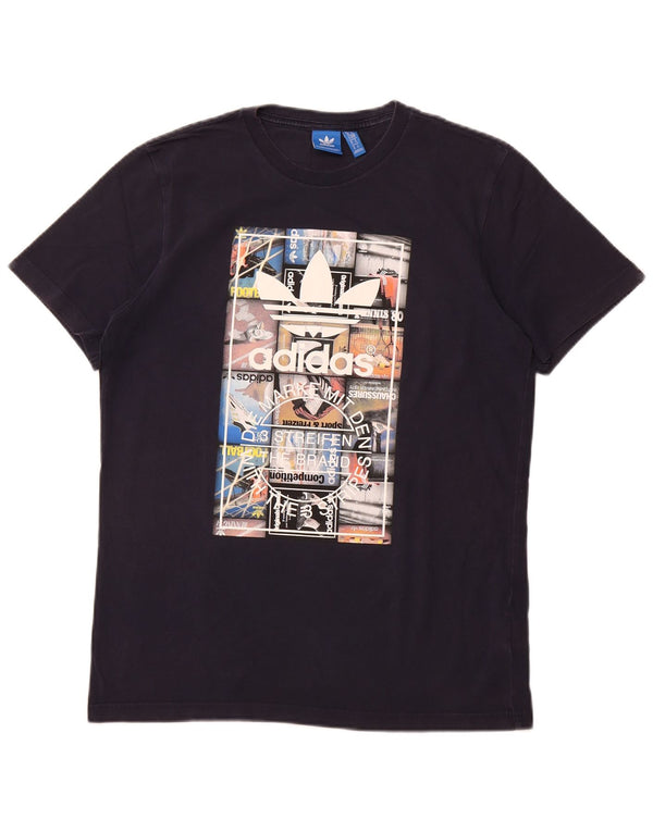 Adidas Herre grafisk T-shirt Top Medium Marineblå Bomuld