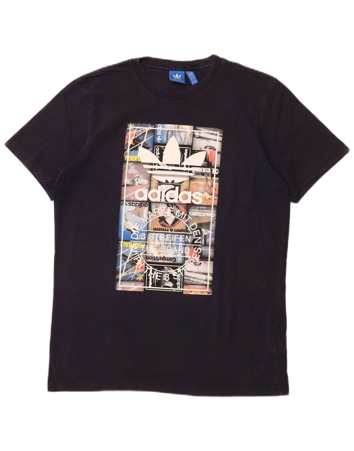 Adidas Herre grafisk T-shirt Top Medium Marineblå Bomuld