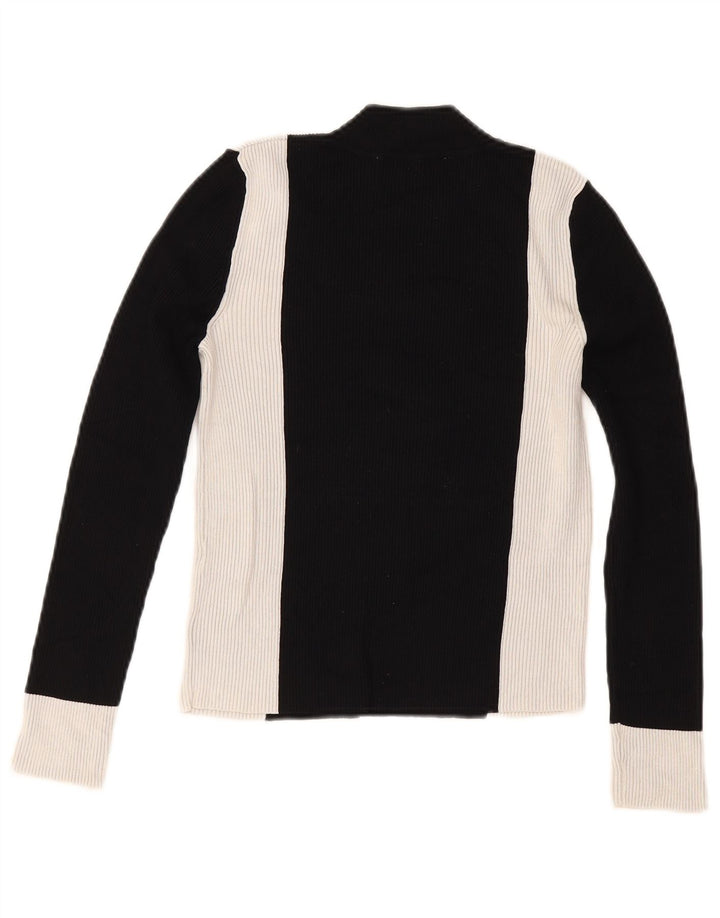 Zara Womens Crop Top Langærmet UK 12 Medium Black Colourblock Viscose
