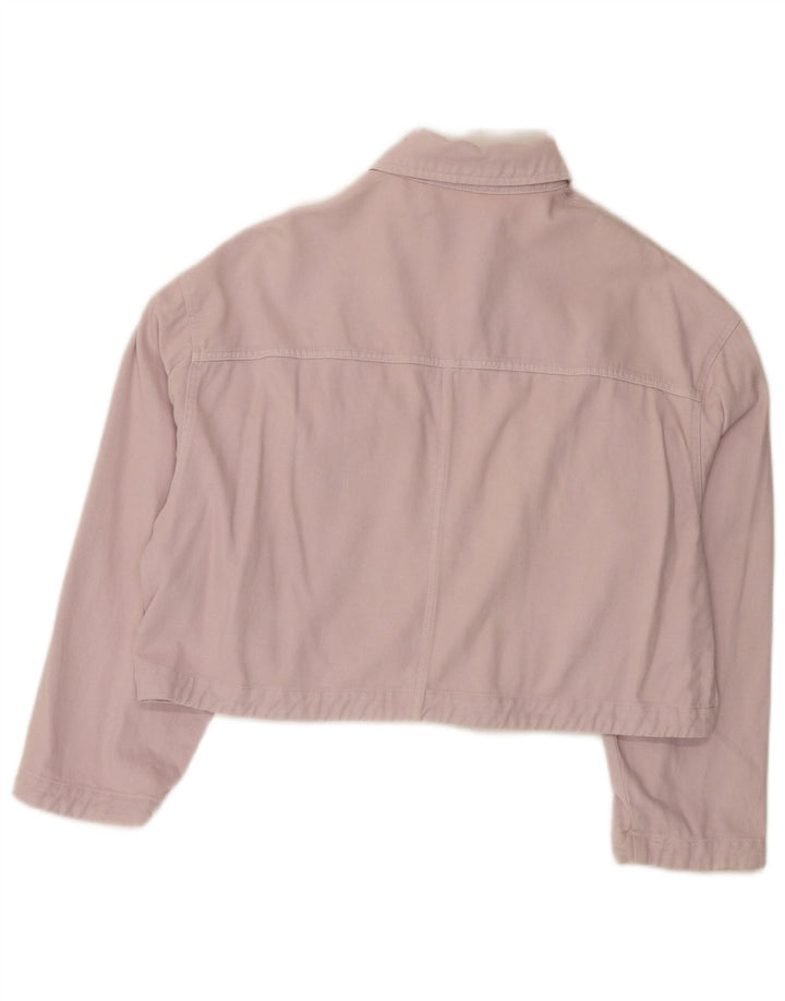 Zara Dame Oversized Crop Denim Jacket UK 6 XS Pink Bomuld