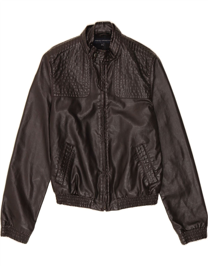 FRENCH CONNECTION Womens Faux Leather Jacket UK 12 Medium Brown Polyvinyl Vintage French Connection and Second-Hand French Connection from Messina Hembry 