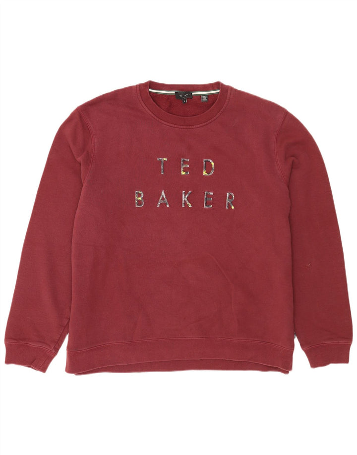 Ted Baker Herre Grafisk Sweatshirt Jumper Størrelse 5 XL Bourgogne bomuld