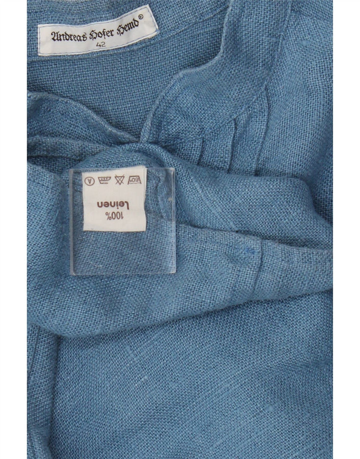 Vintage Dame Langærmet Oversized Bluse Top EU 42 Large Blue Linen