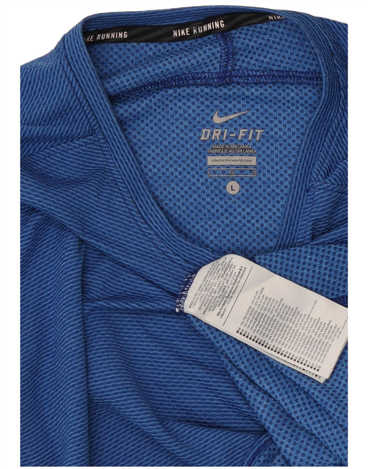 Nike Dame Dri Fit Top Langærmet UK 14 Large Blue Pinstripe Polyester