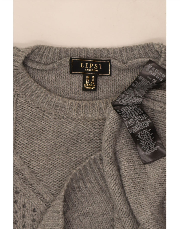 Lipsy Dame Crew Neck Jumper Sweater UK 12 Medium Grå Akryl
