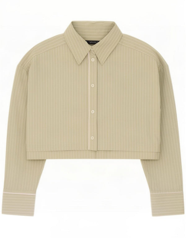 Zara Womens Crop Oversized skjorte UK 16 Stor grøn stribet bomuld