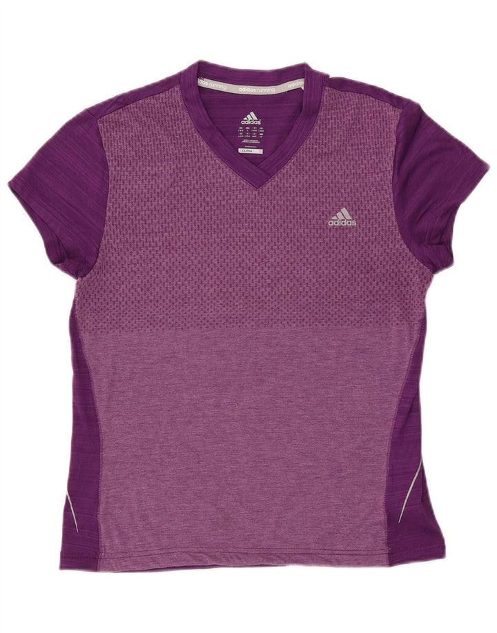 ADIDAS Dame Climalite T-Shirt Top UK 14 Stor lilla farveblok