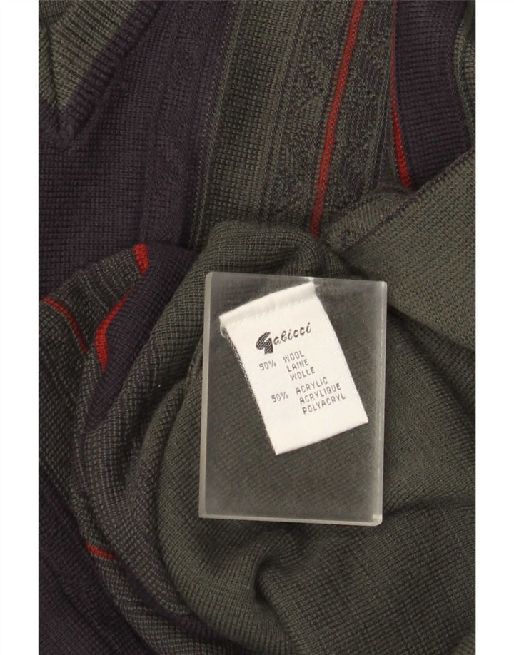 Gabicci Herre V-hals sweater Medium Khaki Colourblock Uld