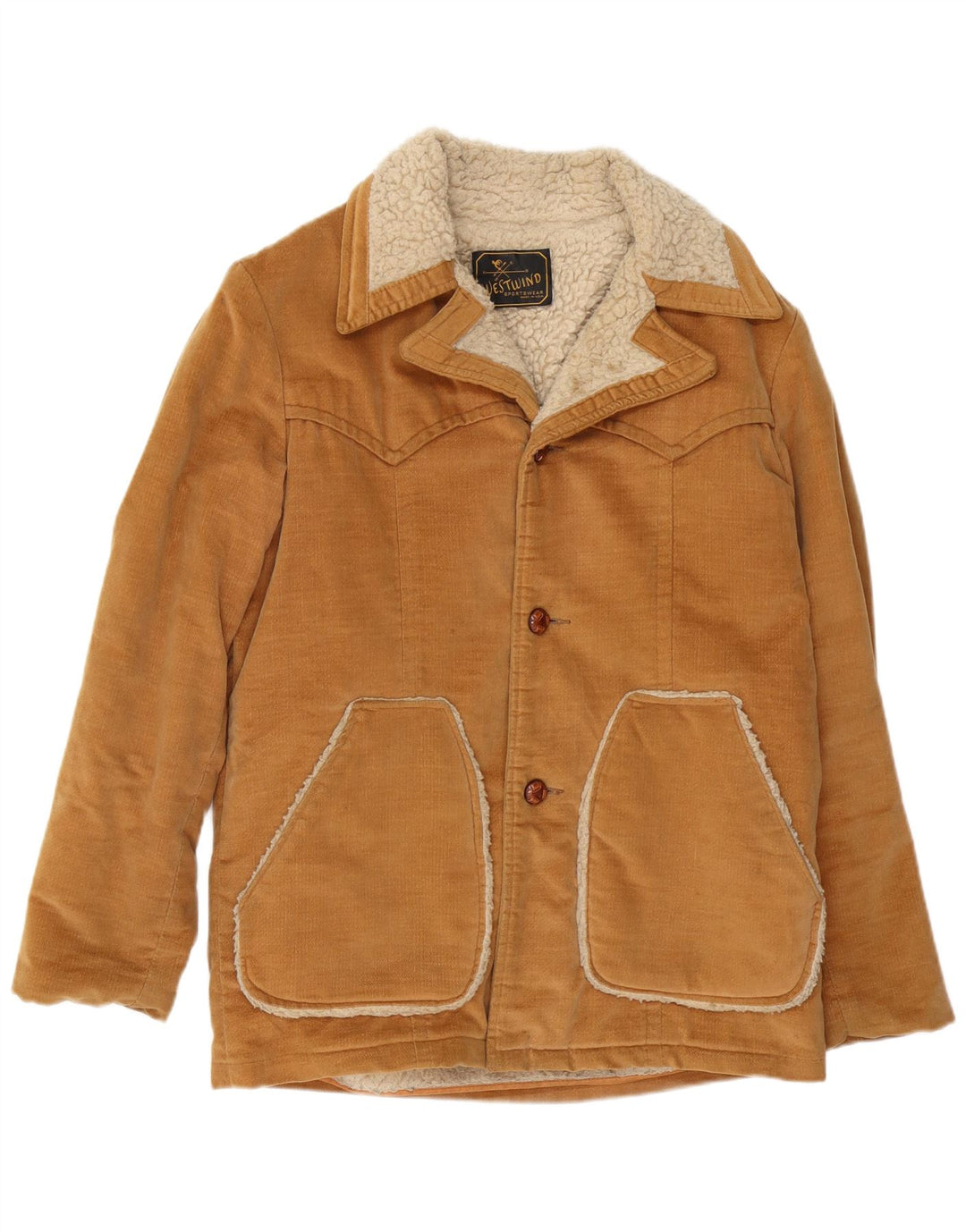 Vintage Sherpa-jakke til mænd UK 40 Stor brun farveblok