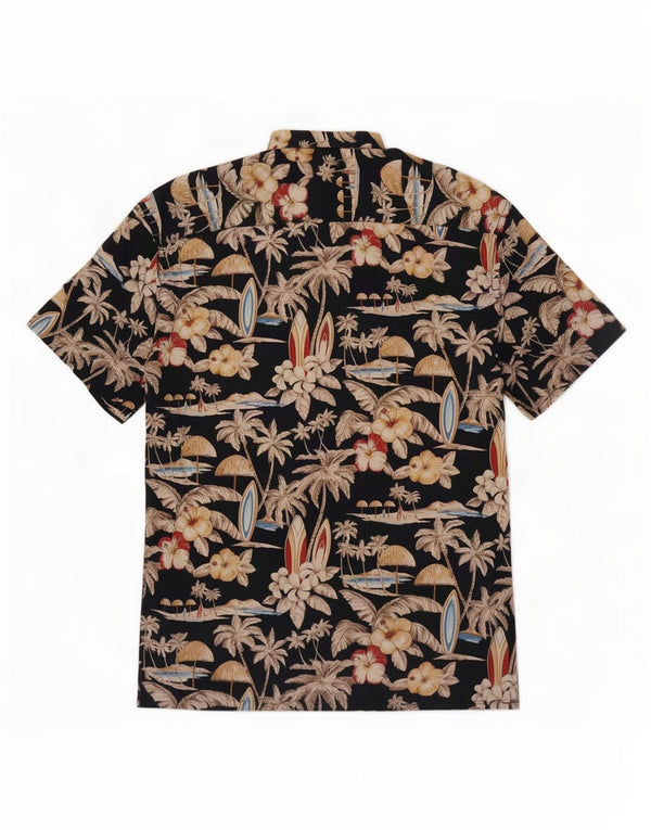Pierre Cardin Herre kortærmet skjorte Medium Sort Floral Bomuld Hawaiian