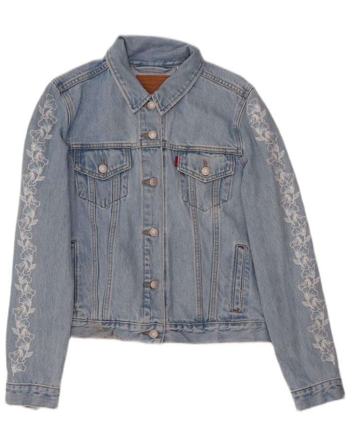 Levi's Womens Crop denimjakke UK 16 Large Blue Floral Cotton