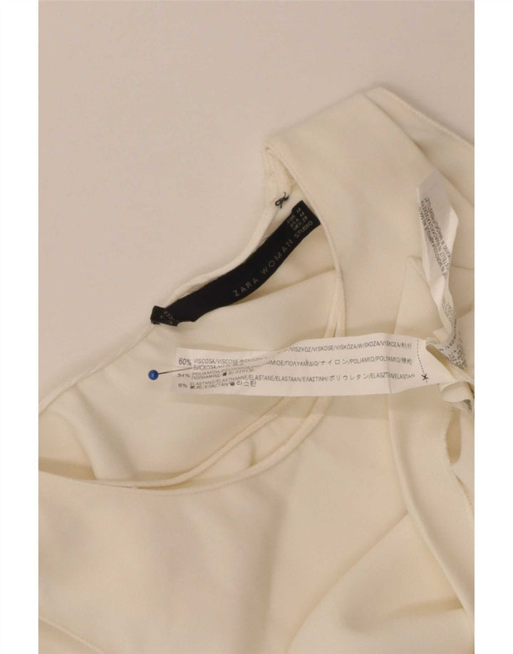 Zara Womens Crop Ærmeløs bluse Top UK 12 Medium Off White Viscose