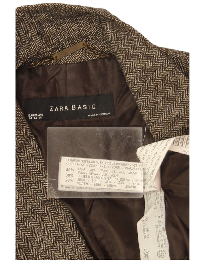 Zara Dame 1 Knap Blazer Jacket UK 12 Medium Brun Sildebensuld