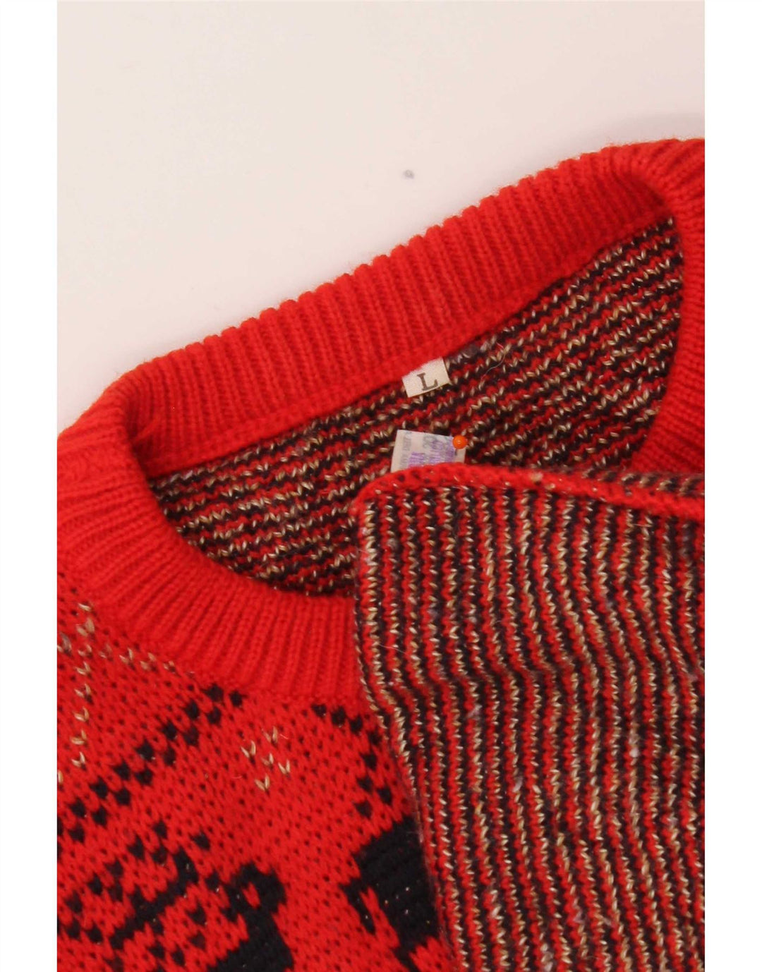 Vintage Herre Crew Neck trøje Sweater Large Red Fair Isle Wool