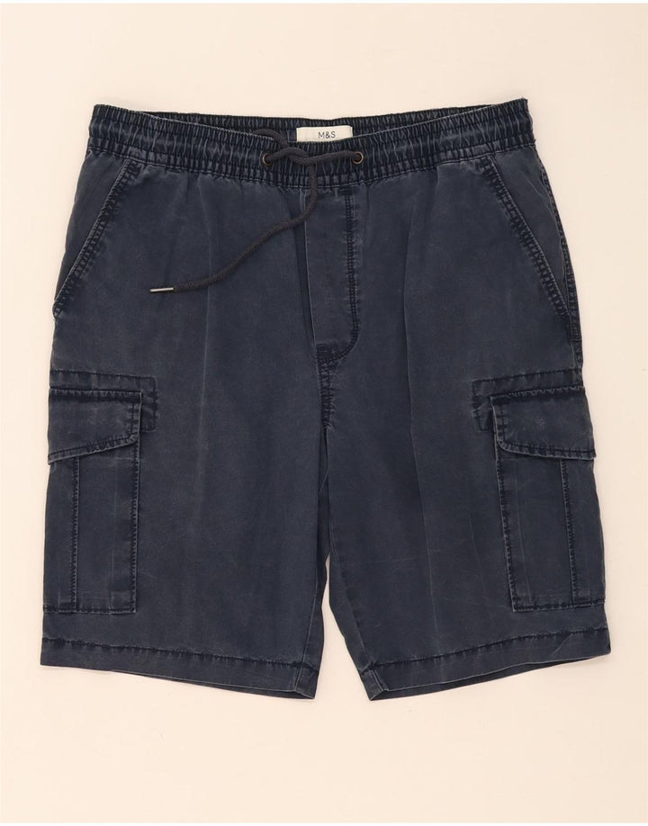 MARKS & SPENCER Herre Cargo Shorts W34 Large Navy Blue Bomuld