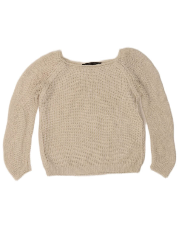Zara Womens Crop 3/4-ærmet bådhalstrøje UK 12 Medium White