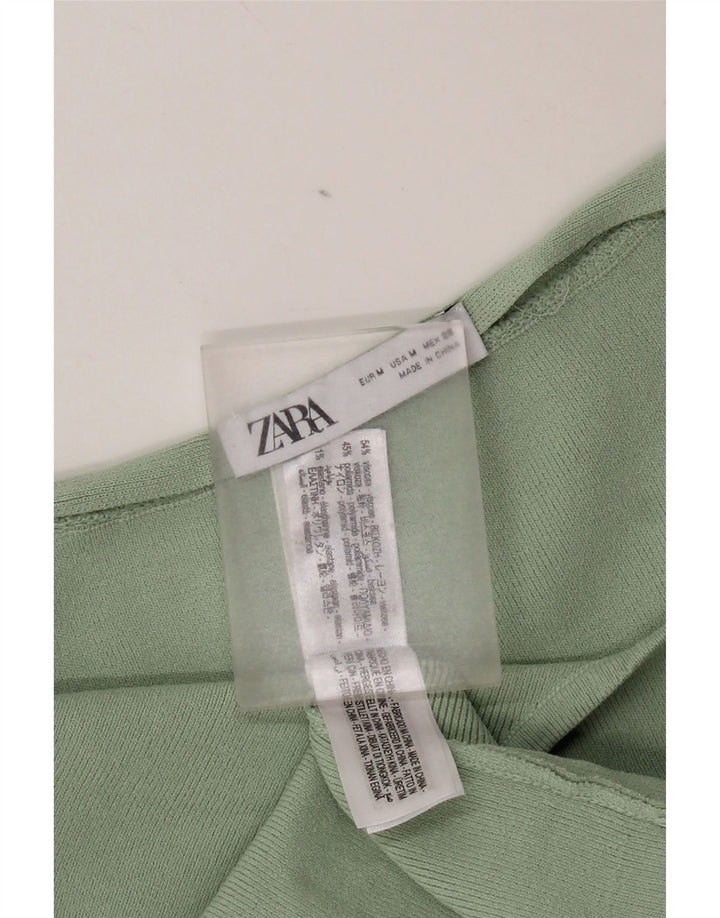 Zara Dame Stropløs Kjole UK 12 Medium Green Viscose