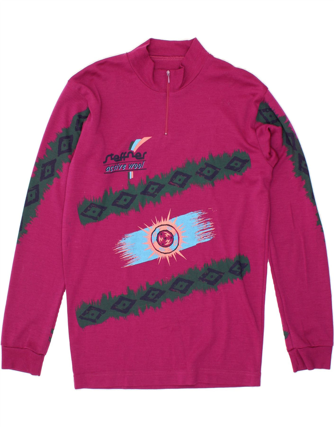 VINTAGE Mens Abstract Pattern Zip Neck Jumper Sweater Medium Pink Wool Vintage Vintage and Second-Hand Vintage from Messina Hembry 