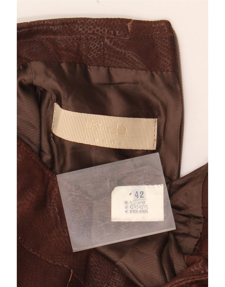 VINTAGE Lædernederdel til kvinder IT 42 Medium W30 Brun Animal Print Læder