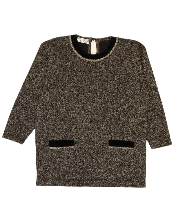 Vintage Kvinders Boat Neck Jumper Sweater UK 16 Large Gold Flecked Acryl