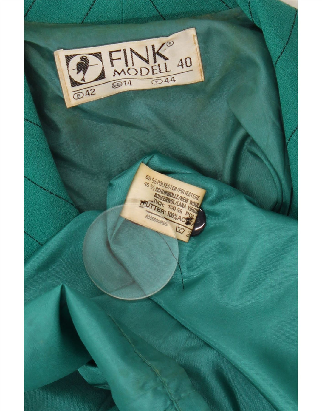 Fink Model Dame Double Breasted Shift Dress UK 14 Large Green Pinstripe