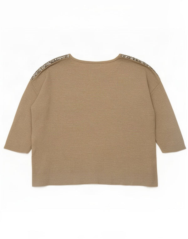 Marks & Spencer damepaillettertop 3/4 ærmer UK 18 XL guldviscose