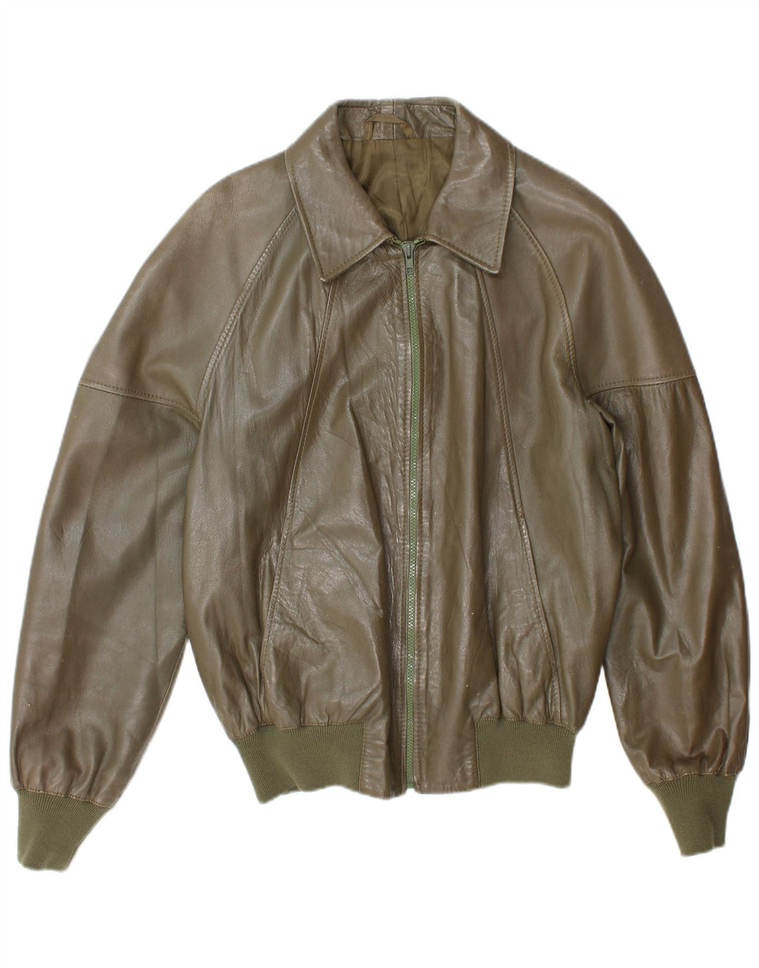 Vintage Herre Bomber Læderjakke UK 38 Medium Khaki