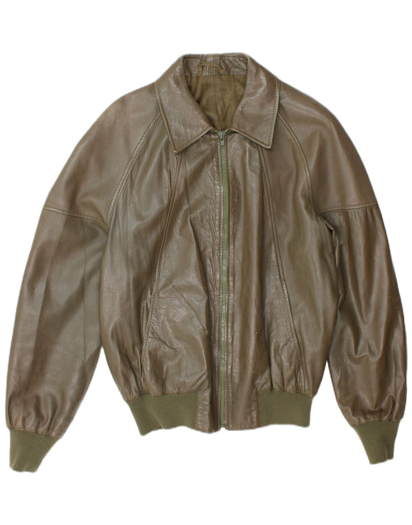 Vintage Herre Bomber Læderjakke UK 38 Medium Khaki