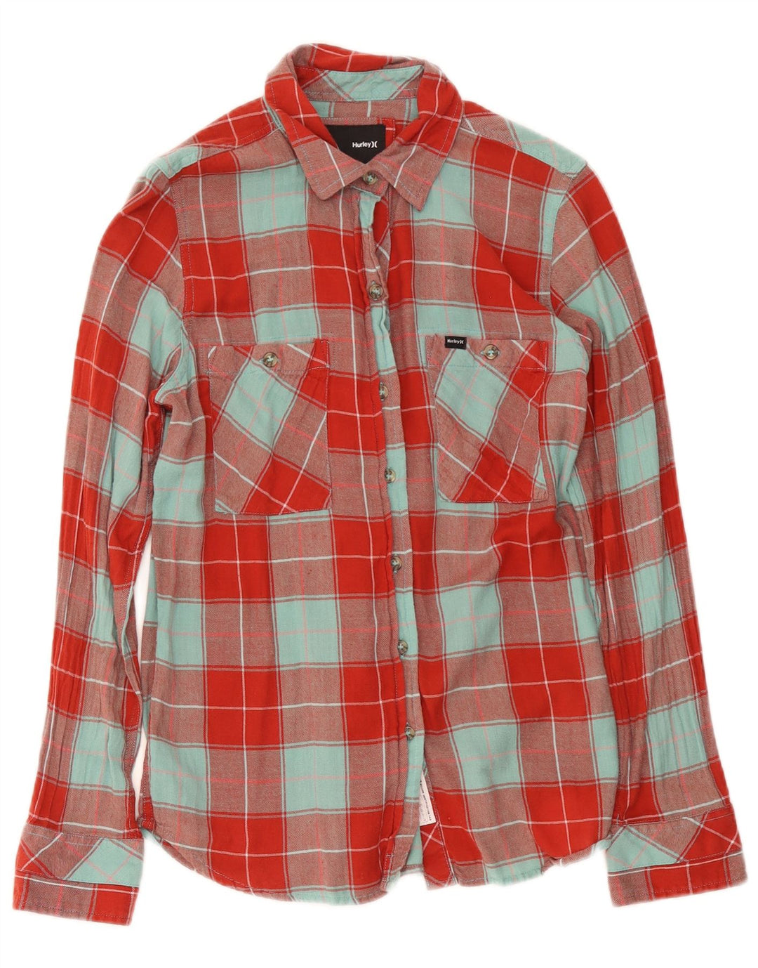Hurley Dame Flanellskjorte UK 14 Medium Rød Plaid Bomuld