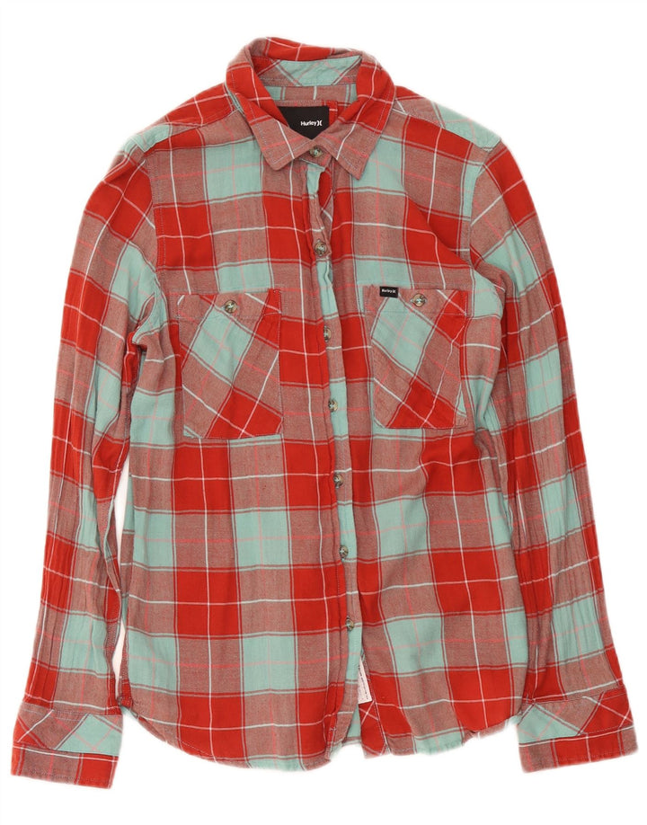 Hurley Dame Flanellskjorte UK 14 Medium Rød Plaid Bomuld