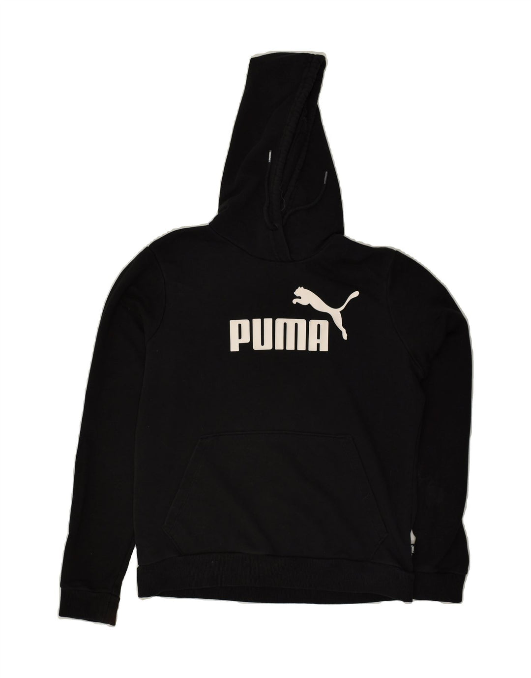 PUMA Womens Graphic Hoodie Jumper UK 14 Medium Black Polyester | Vintage Puma | Thrift | Second-Hand Puma | Used Clothing | Messina Hembry 