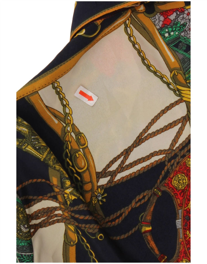 VINTAGE kvinders abstrakt mønster skjortebluse UK 14 Medium Flerfarvet