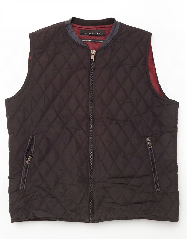 Zara Herre Quiltet Gilet UK 42 XL Sort