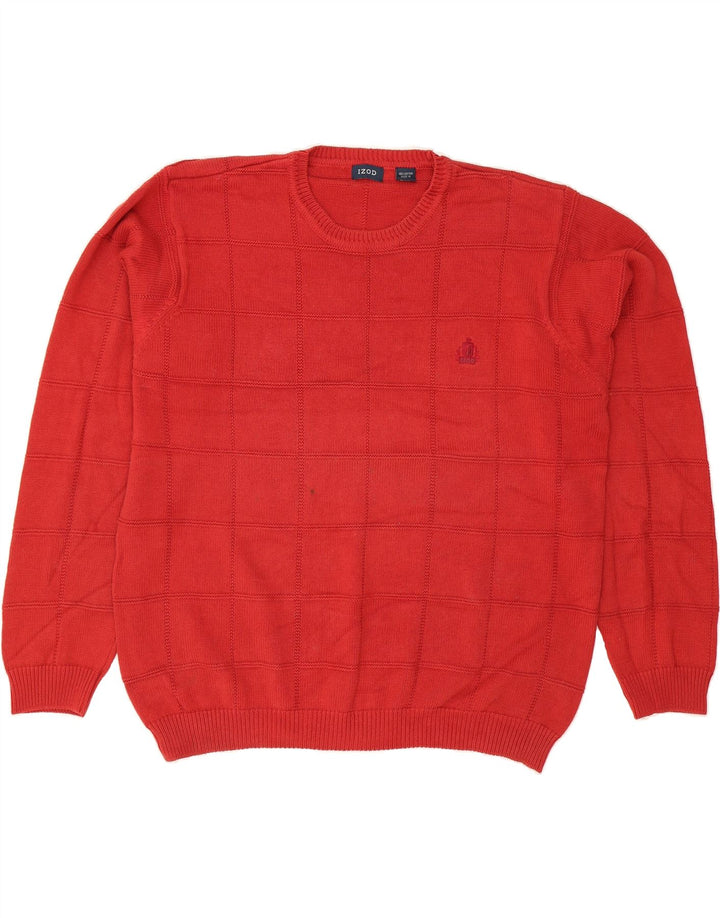 IZOD Mens Crew Neck Jumper Sweater XL Red Check Cotton Vintage Izod and Second-Hand Izod from Messina Hembry 