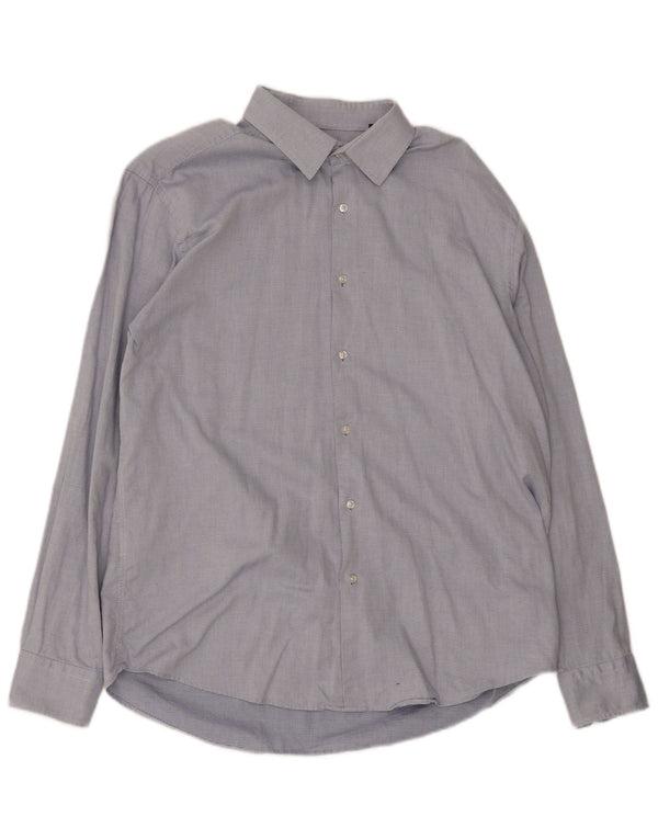 Hugo Boss Herre Regular Fit skjorte str. 43 17 XL Blå plettet bomuld