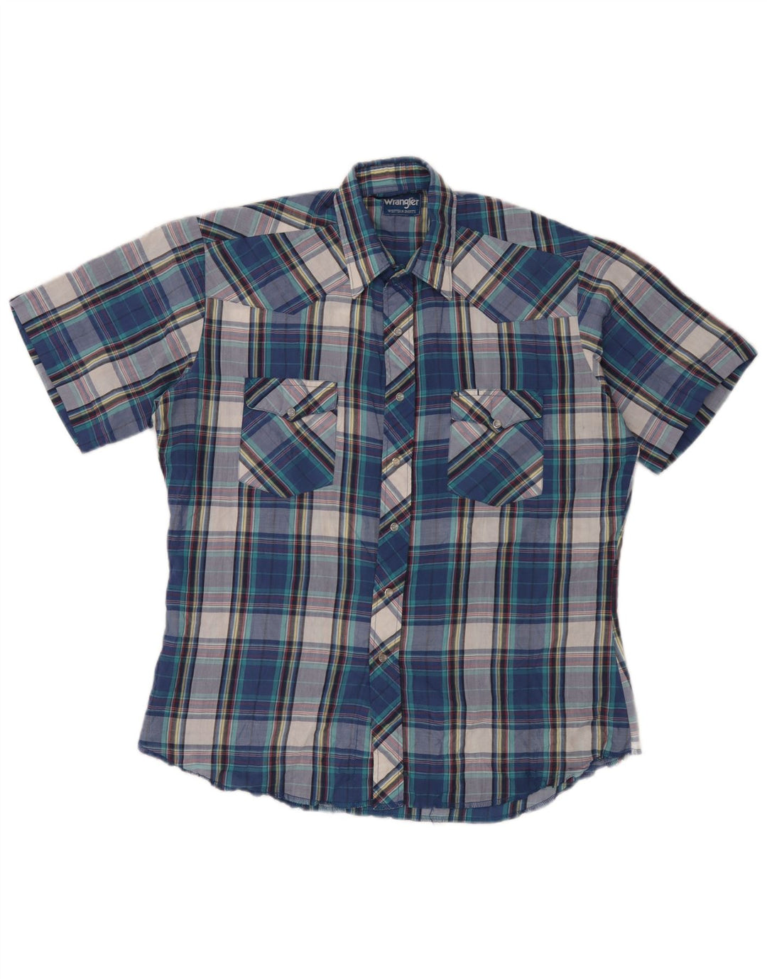 Wrangler Herre Kortærmet Flæse Front Skjorte Stor Blå Plaid
